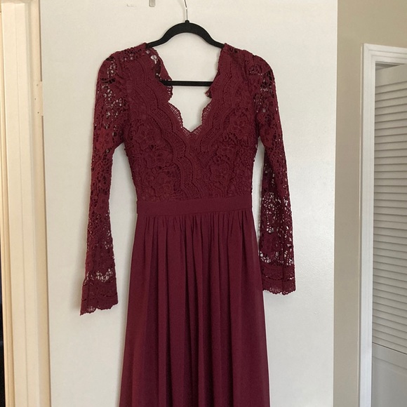 awaken my love burgundy dress Burgundy Long Sleeve Lace Maxi Dress | Womens | Medium | 100% Polyester